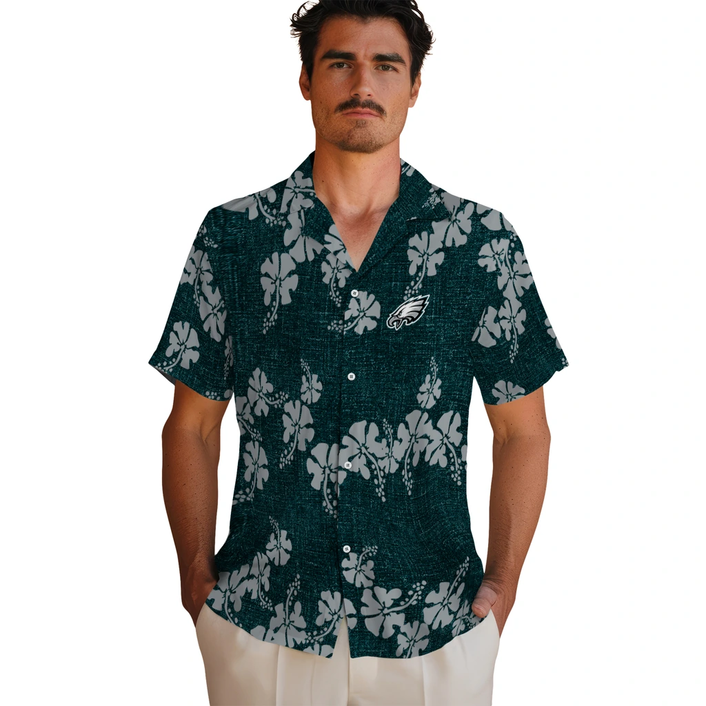 Philadelphia Eagles Hawaiian Shirt - 50th State Flower philadelphia eagles hibiscus petals green hawaiian shirts fashion forward