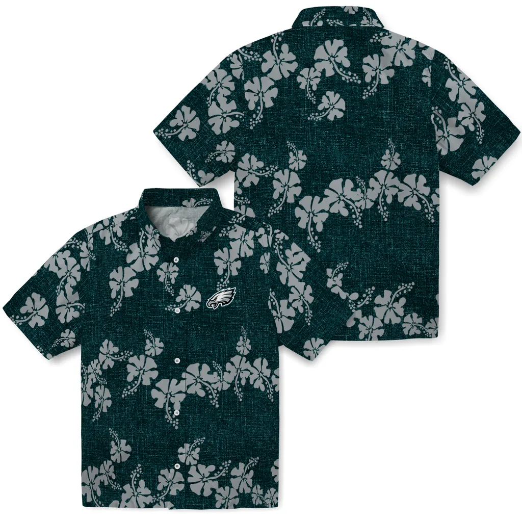 Philadelphia Eagles Hawaiian Shirt - 50th State Flower philadelphia eagles hibiscus petals green hawaiian shirts high quality