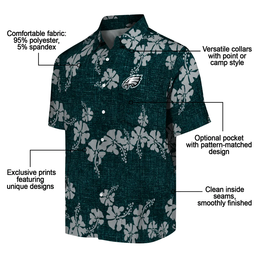Philadelphia Eagles Hawaiian Shirt - 50th State Flower philadelphia eagles hibiscus petals green hawaiian shirts new arrival