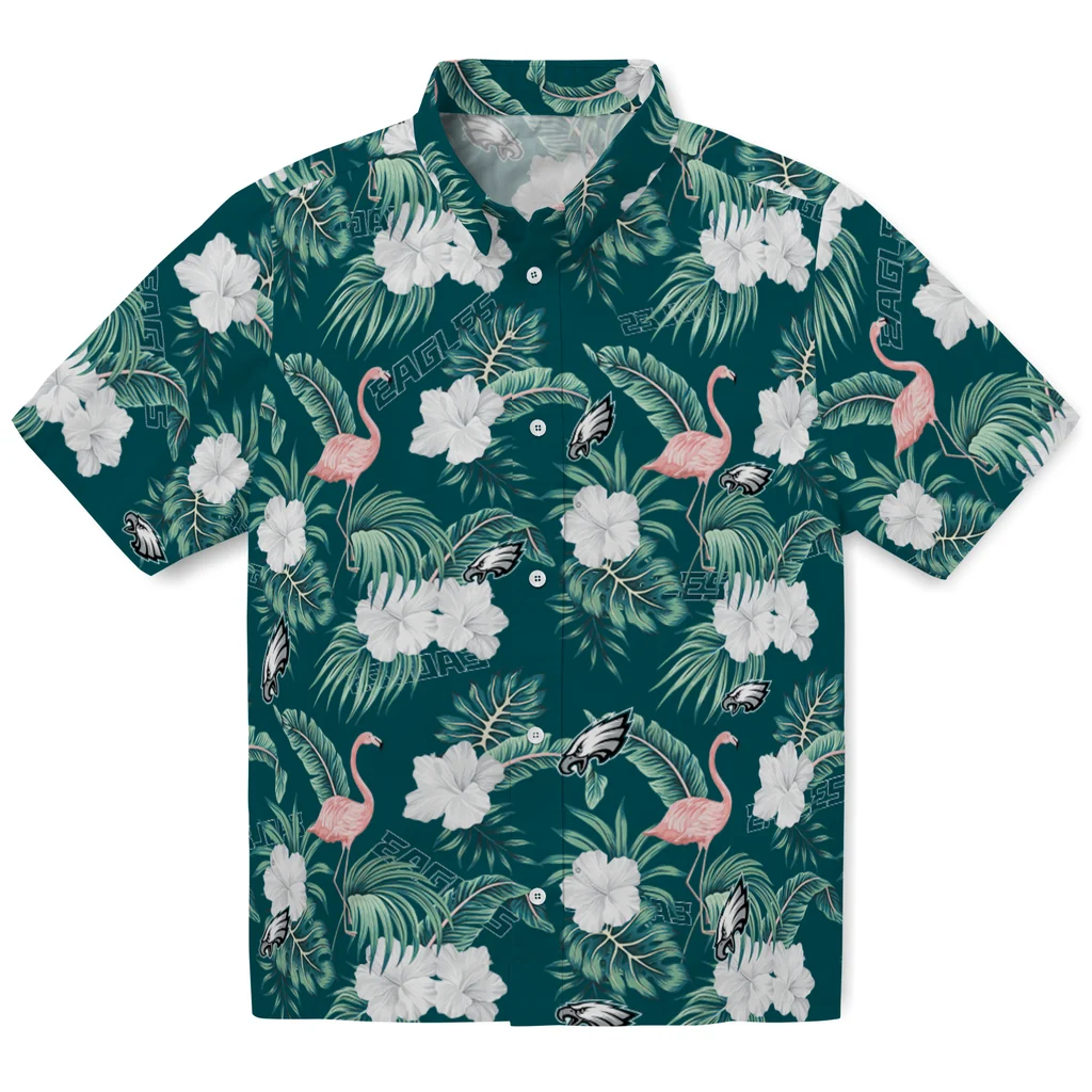 Philadelphia Eagles Hawaiian Shirt - Flamingo and Hibiscus philadelphia eagles flamingo palms green hawaiian shirts best selling