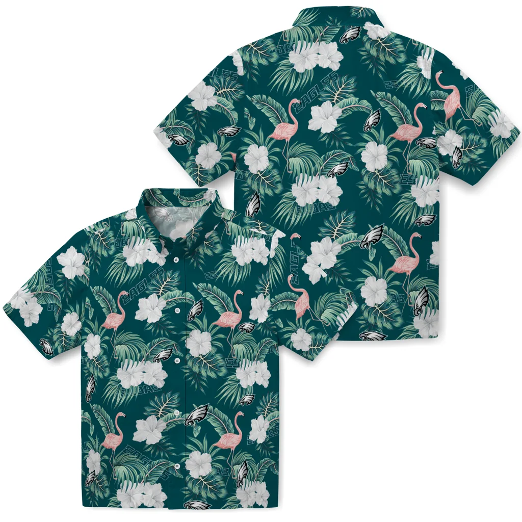 Philadelphia Eagles Hawaiian Shirt - Flamingo and Hibiscus philadelphia eagles flamingo palms green hawaiian shirts high quality