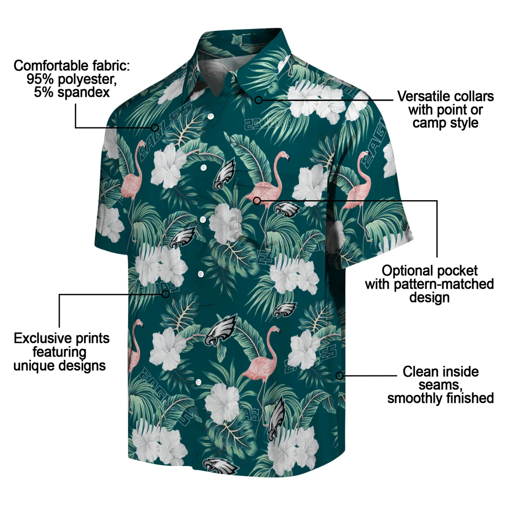 Philadelphia Eagles Hawaiian Shirt - Flamingo and Hibiscus philadelphia eagles flamingo palms green hawaiian shirts new arrival