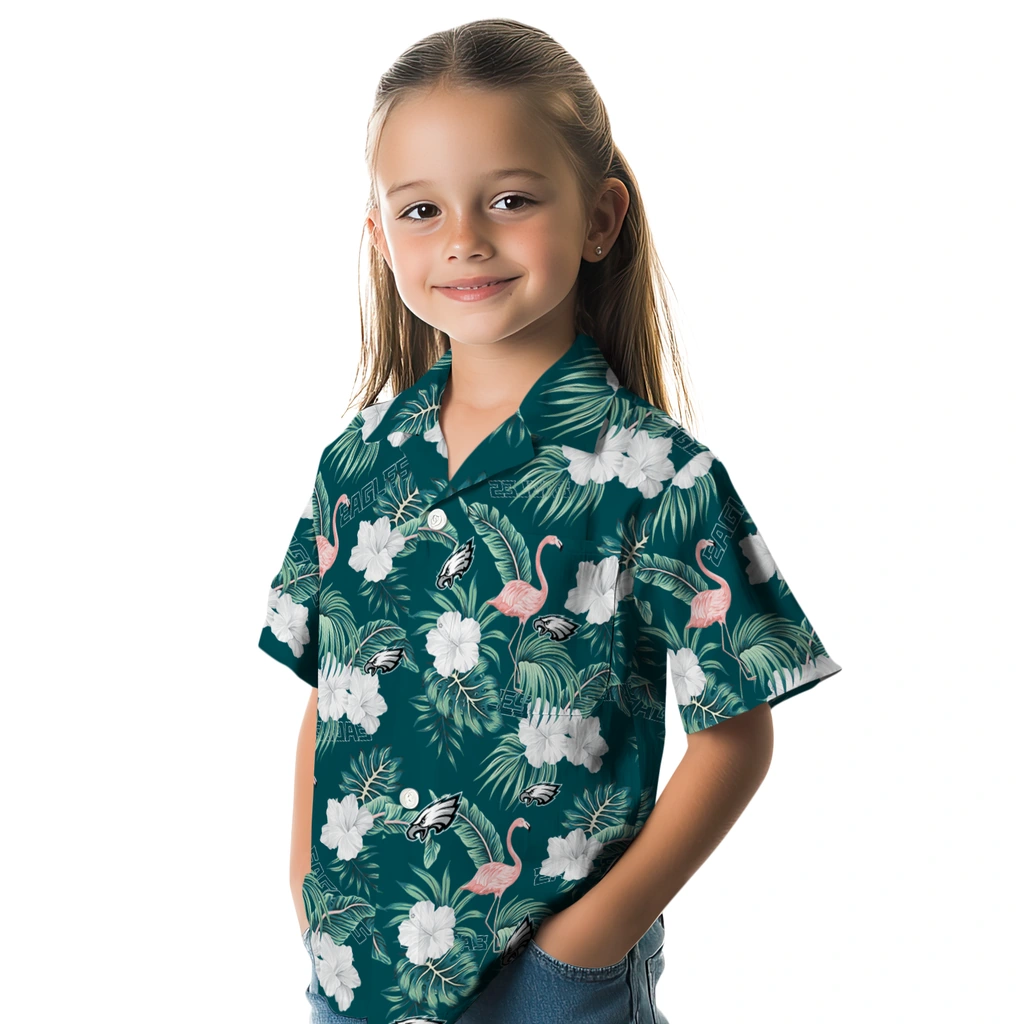 Philadelphia Eagles Hawaiian Shirt - Flamingo and Hibiscus philadelphia eagles flamingo palms green hawaiian shirts premium grade