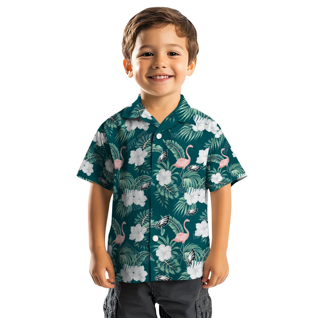 Philadelphia Eagles Hawaiian Shirt - Flamingo and Hibiscus philadelphia eagles flamingo palms green hawaiian shirts top rated