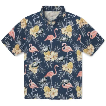 philadelphia eagles flamingo hibiscus navy hawaiian shirts best selling
