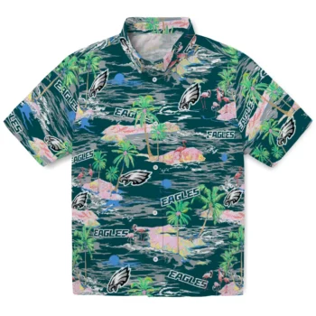 philadelphia eagles flamingo retreat green hawaiian shirts best selling