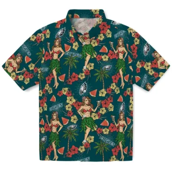 philadelphia eagles hawaiian girls design green hawaiian shirts best selling