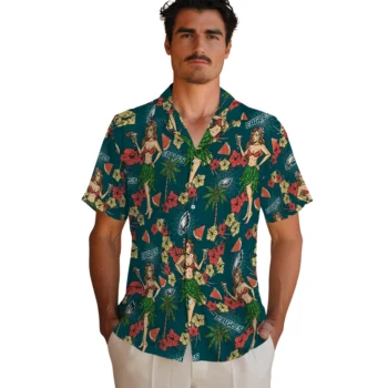 philadelphia eagles hawaiian girls design green hawaiian shirts fashion forward