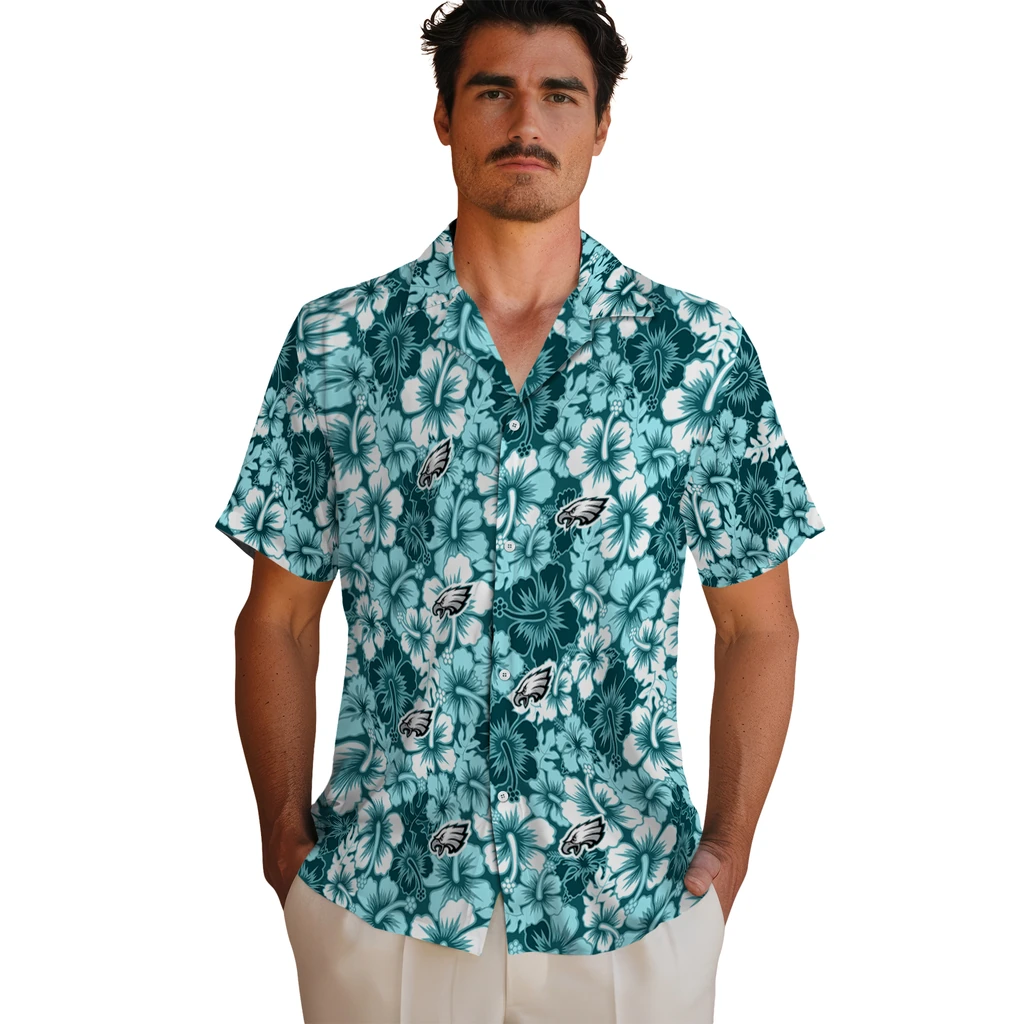Philadelphia Eagles Hawaiian Shirt - Hibiscus Blooms philadelphia eagles hibiscus blooms green hawaiian shirts fashion forward