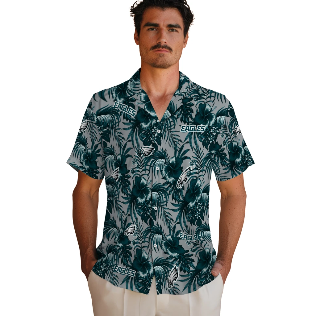 Philadelphia Eagles Hawaiian Shirt - Hibiscus Exotic philadelphia eagles hibiscus exotic green hawaiian shirts fashion forward