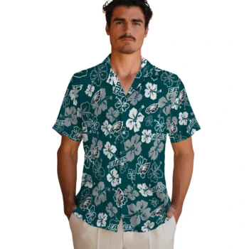 philadelphia eagles hibiscus bloom green hawaiian shirts fashion forward