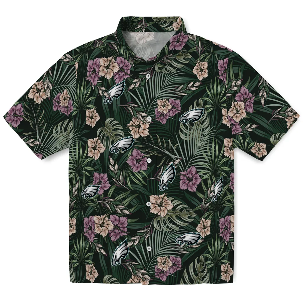 Philadelphia Eagles Hawaiian Shirt - Hibiscus Leaves Pattern philadelphia eagles hibiscus leaves pattern green hawaiian shirts best selling