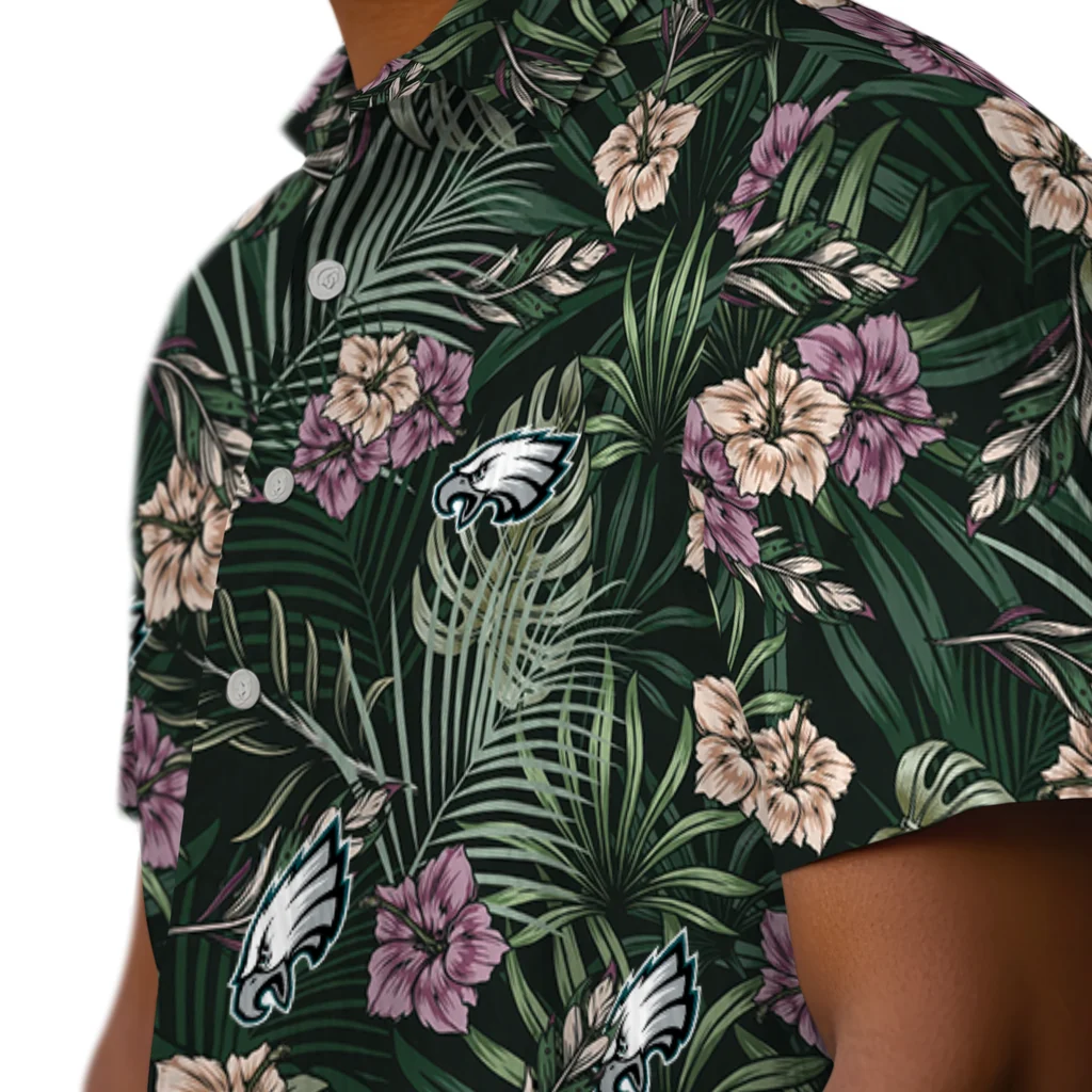 Philadelphia Eagles Hawaiian Shirt - Hibiscus Leaves Pattern philadelphia eagles hibiscus leaves pattern green hawaiian shirts trendy