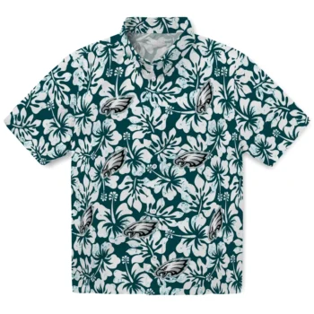 philadelphia eagles hibiscus motif green white hawaiian shirts best selling