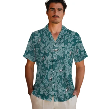 philadelphia eagles hibiscus oasis green hawaiian shirts fashion forward