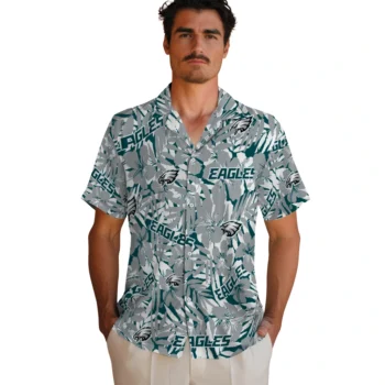 philadelphia eagles hibiscus overlay hawaiian shirts fashion forward