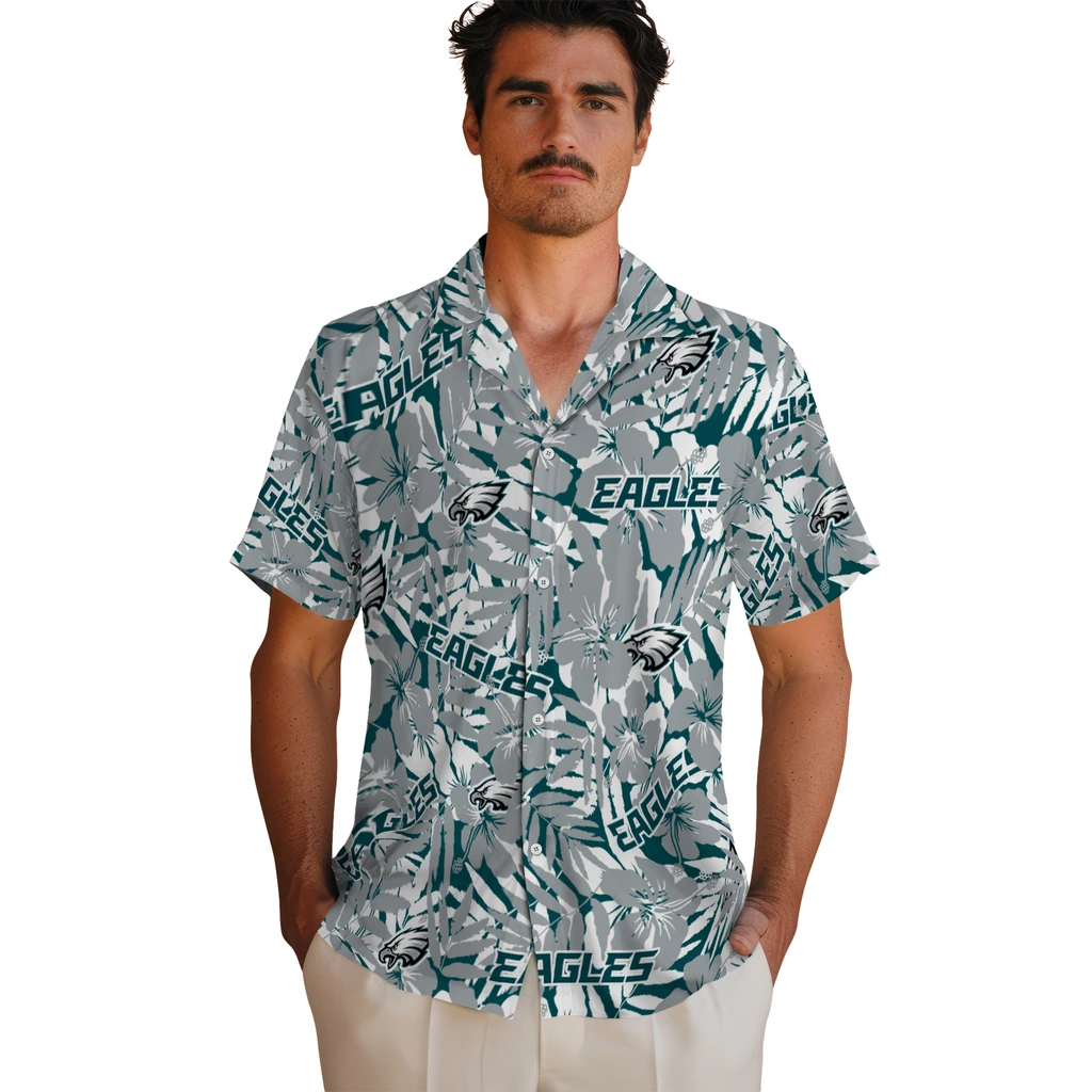 Philadelphia Eagles Hawaiian Shirt - Hibiscus Overlay philadelphia eagles hibiscus overlay hawaiian shirts fashion forward
