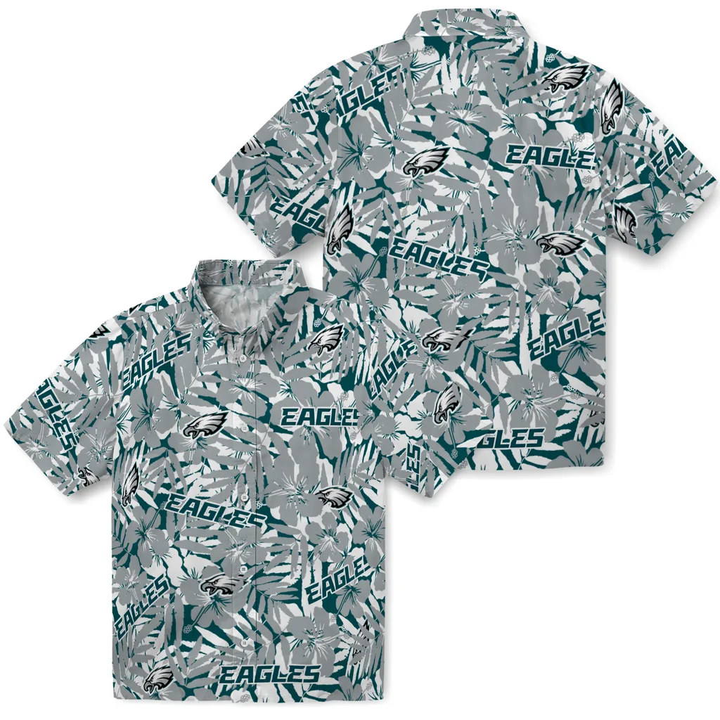 Philadelphia Eagles Hawaiian Shirt - Hibiscus Overlay philadelphia eagles hibiscus overlay hawaiian shirts high quality