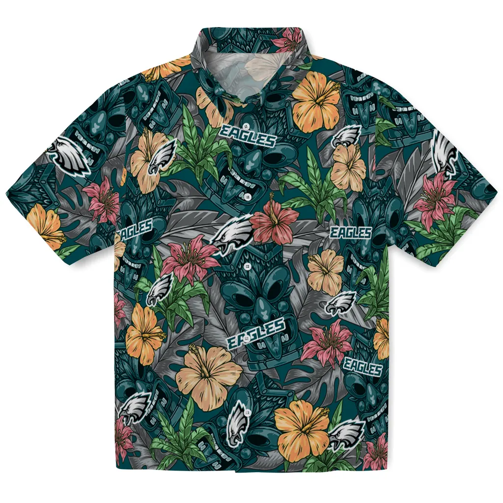Philadelphia Eagles Hawaiian Shirt - Hibiscus Tiki Jungle philadelphia eagles tiki jungle green hawaiian shirts best selling