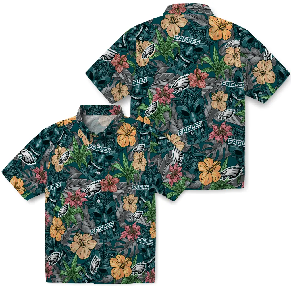 Philadelphia Eagles Hawaiian Shirt - Hibiscus Tiki Jungle philadelphia eagles tiki jungle green hawaiian shirts high quality