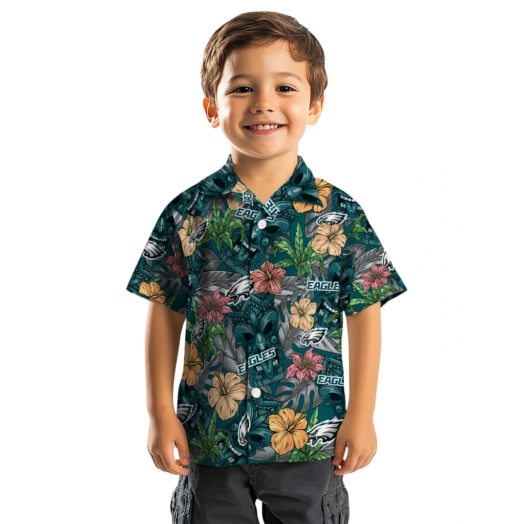 Philadelphia Eagles Hawaiian Shirt - Hibiscus Tiki Jungle philadelphia eagles tiki jungle green hawaiian shirts top rated