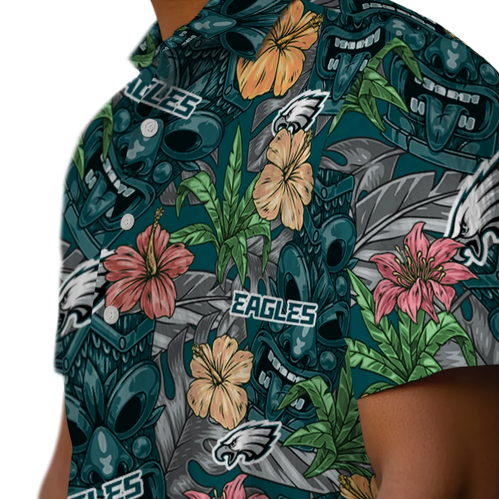 Philadelphia Eagles Hawaiian Shirt - Hibiscus Tiki Jungle philadelphia eagles tiki jungle green hawaiian shirts trendy