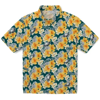 philadelphia eagles hibiscus tropics green yellow hawaiian shirts best selling