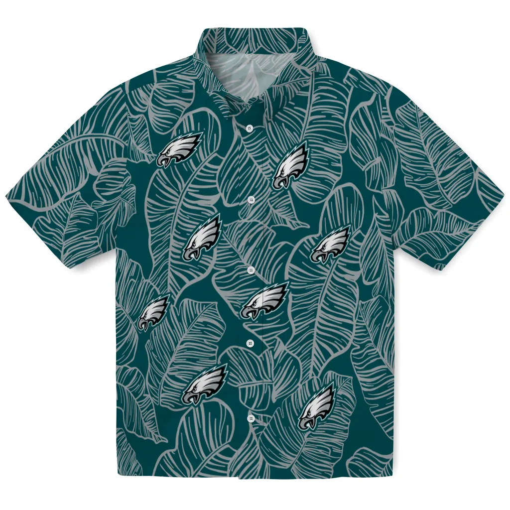 Philadelphia Eagles Hawaiian Shirt - Leaf Outline philadelphia eagles leaf outline green hawaiian shirts best selling
