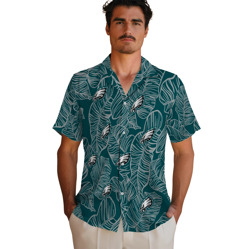 Philadelphia Eagles Hawaiian Shirt - Leaf Outline philadelphia eagles leaf outline green hawaiian shirts fashion forward