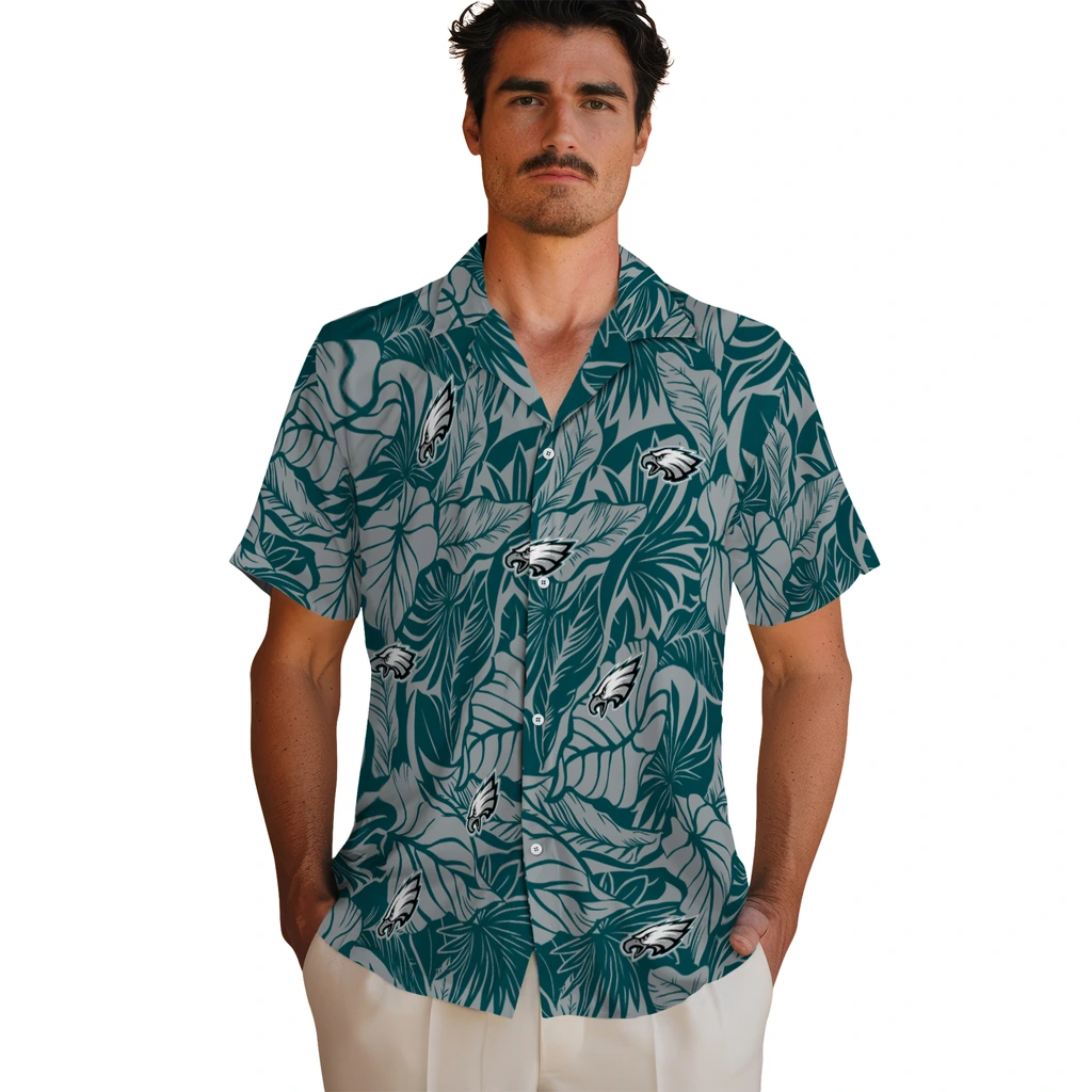 Philadelphia Eagles Hawaiian Shirt - Monstera Layer philadelphia eagles monstera layer green hawaiian shirts fashion forward