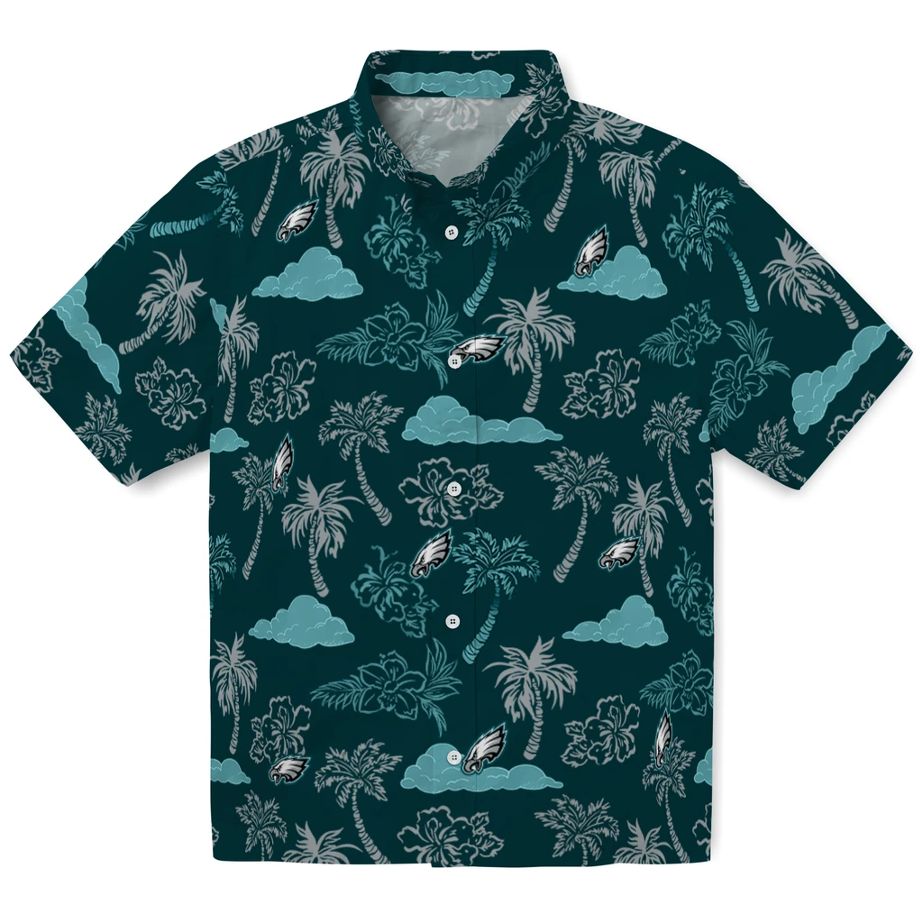 Philadelphia Eagles Hawaiian Shirt - Palm And Clouds philadelphia eagles palm and clouds green hawaiian shirts best selling