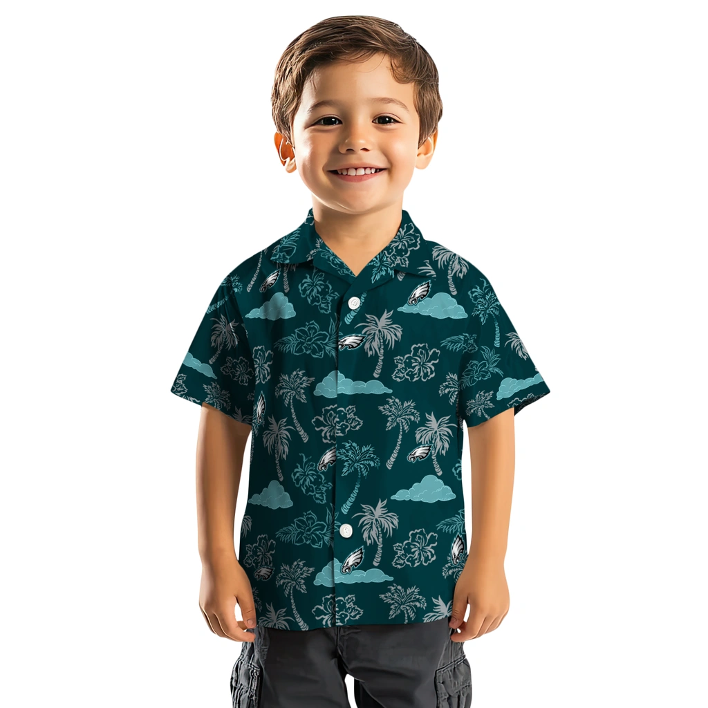 Philadelphia Eagles Hawaiian Shirt - Palm And Clouds philadelphia eagles palm and clouds green hawaiian shirts top rated