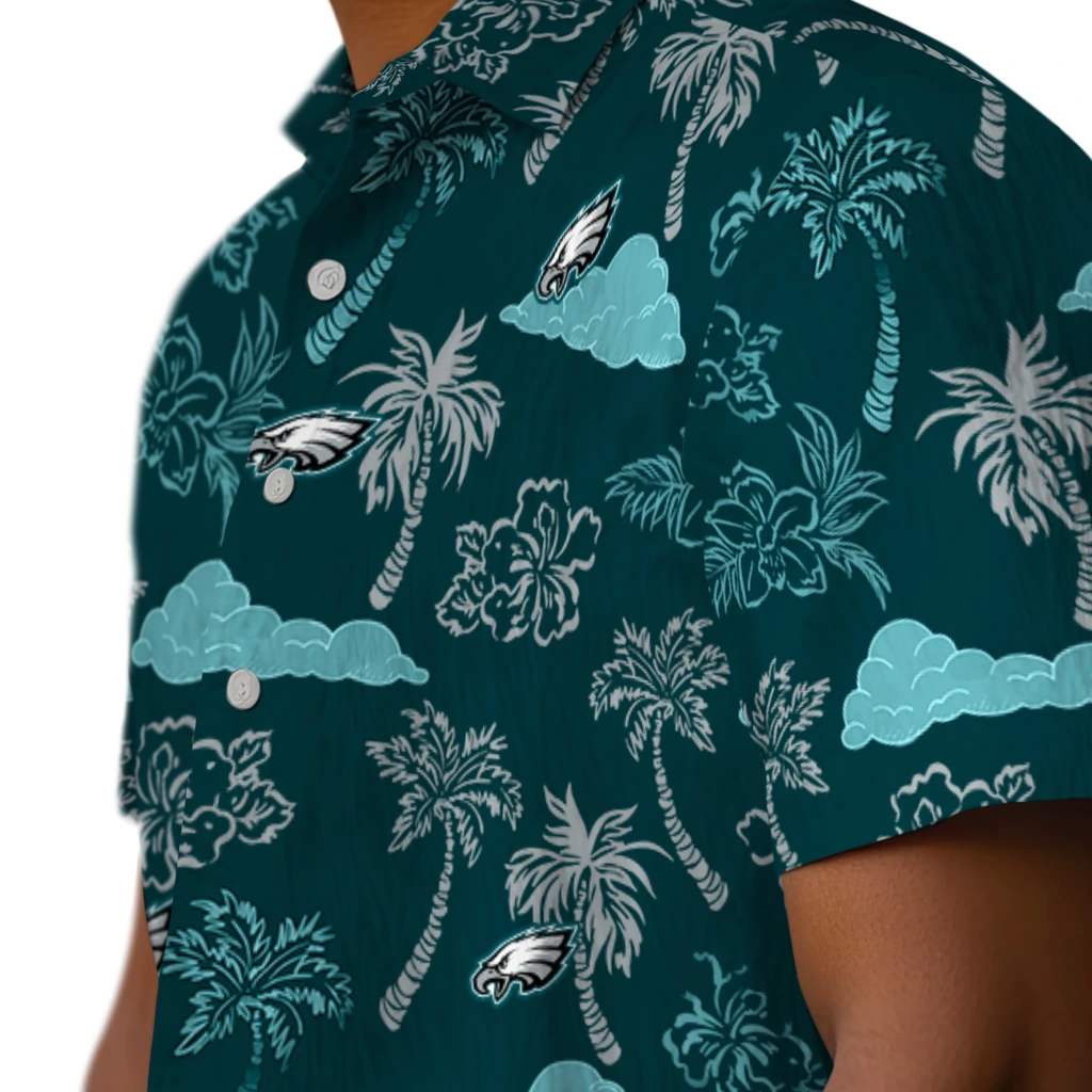 Philadelphia Eagles Hawaiian Shirt - Palm And Clouds philadelphia eagles palm and clouds green hawaiian shirts trendy