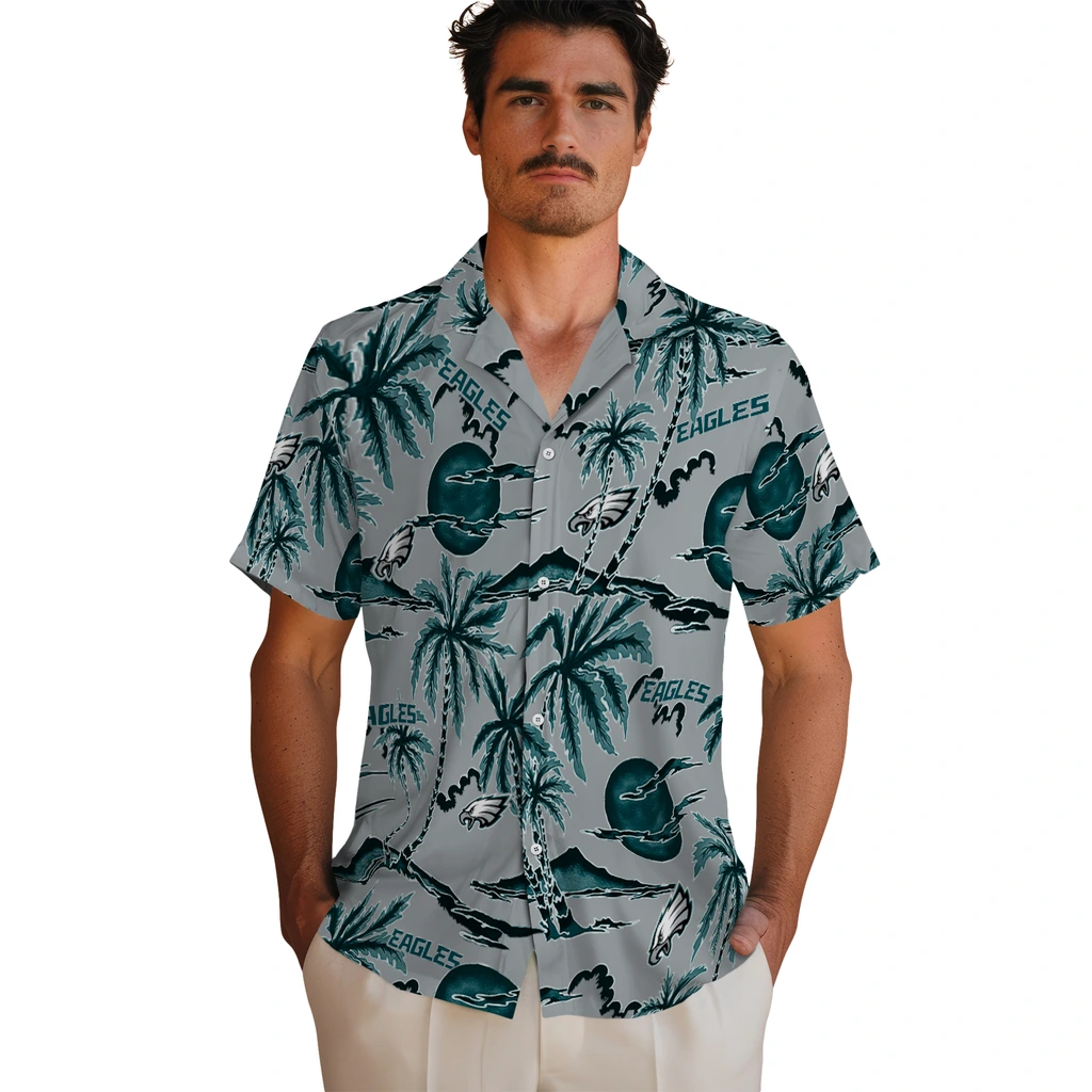 Philadelphia Eagles Hawaiian Shirt - Palm Sunset philadelphia eagles palm sunset hawaiian shirts fashion forward