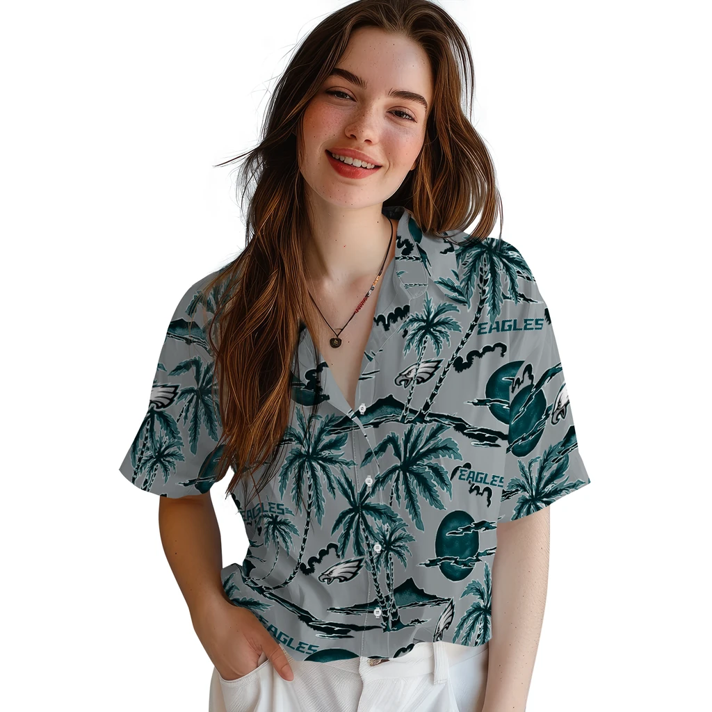 Philadelphia Eagles Hawaiian Shirt - Palm Sunset philadelphia eagles palm sunset hawaiian shirts latest model