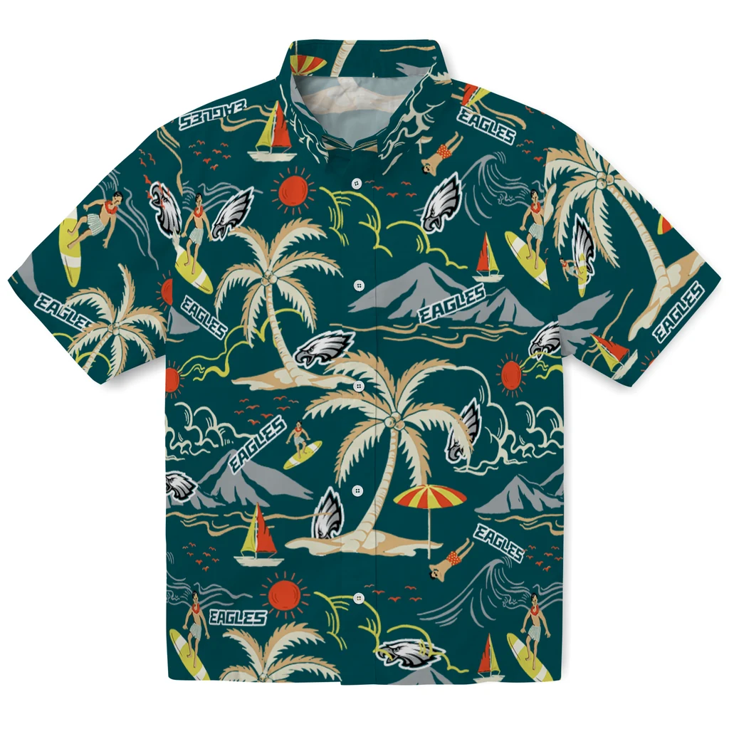 Philadelphia Eagles Hawaiian Shirt - Palm Tree Island philadelphia eagles palm tree island green hawaiian shirts best selling