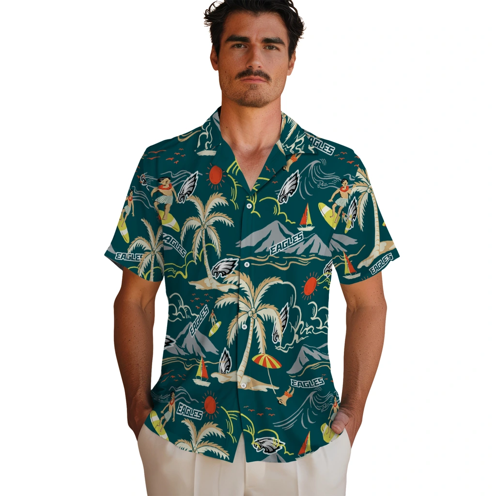 Philadelphia Eagles Hawaiian Shirt - Palm Tree Island philadelphia eagles palm tree island green hawaiian shirts fashion forward