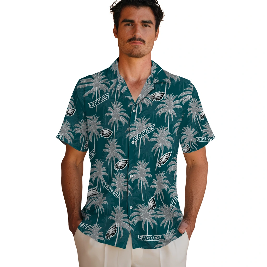 Philadelphia Eagles Hawaiian Shirt - Palm Tree Motif philadelphia eagles palm grove green hawaiian shirts fashion forward