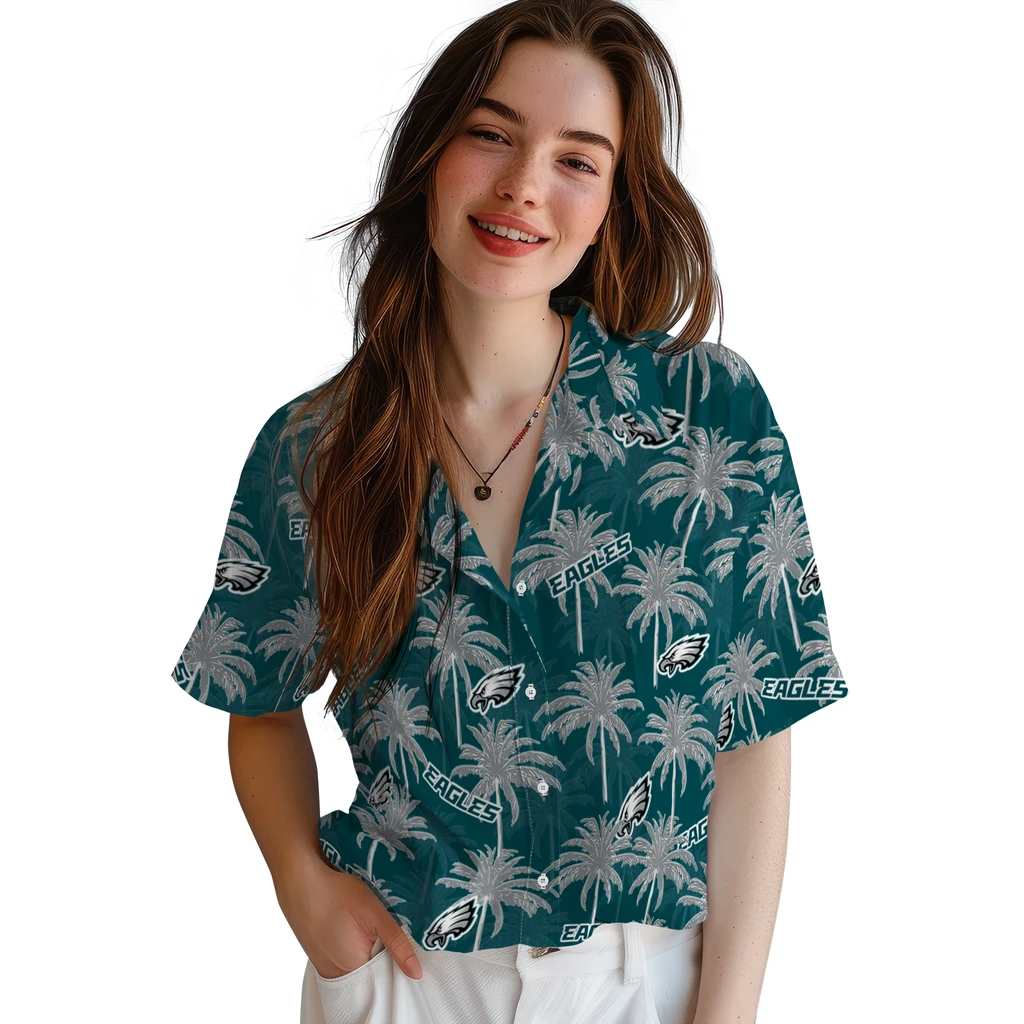 Philadelphia Eagles Hawaiian Shirt - Palm Tree Motif philadelphia eagles palm grove green hawaiian shirts latest model