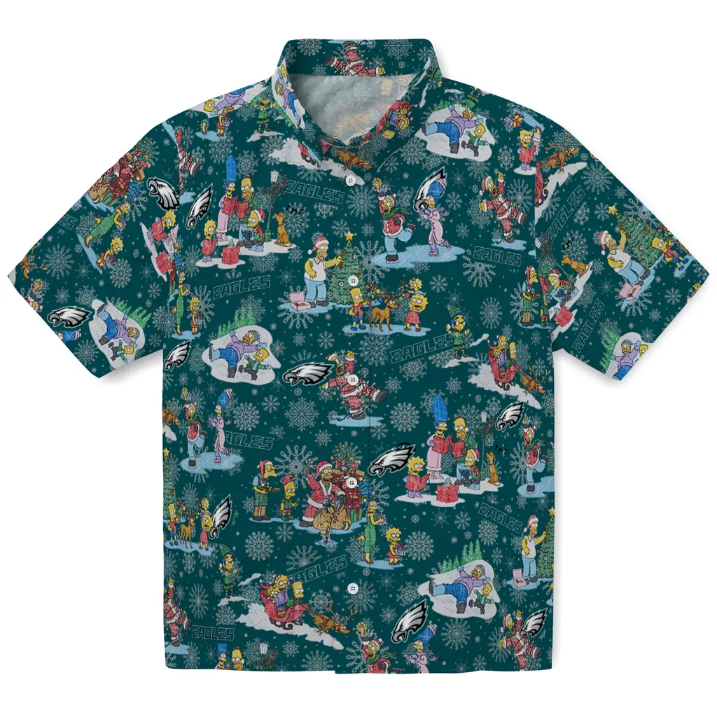 Philadelphia Eagles Hawaiian Shirt - Simpsons Christmas philadelphia eagles simpsons christmas green hawaiian shirts best selling