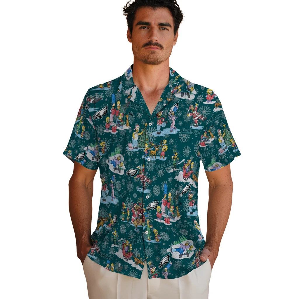 Philadelphia Eagles Hawaiian Shirt - Simpsons Christmas philadelphia eagles simpsons christmas green hawaiian shirts fashion forward