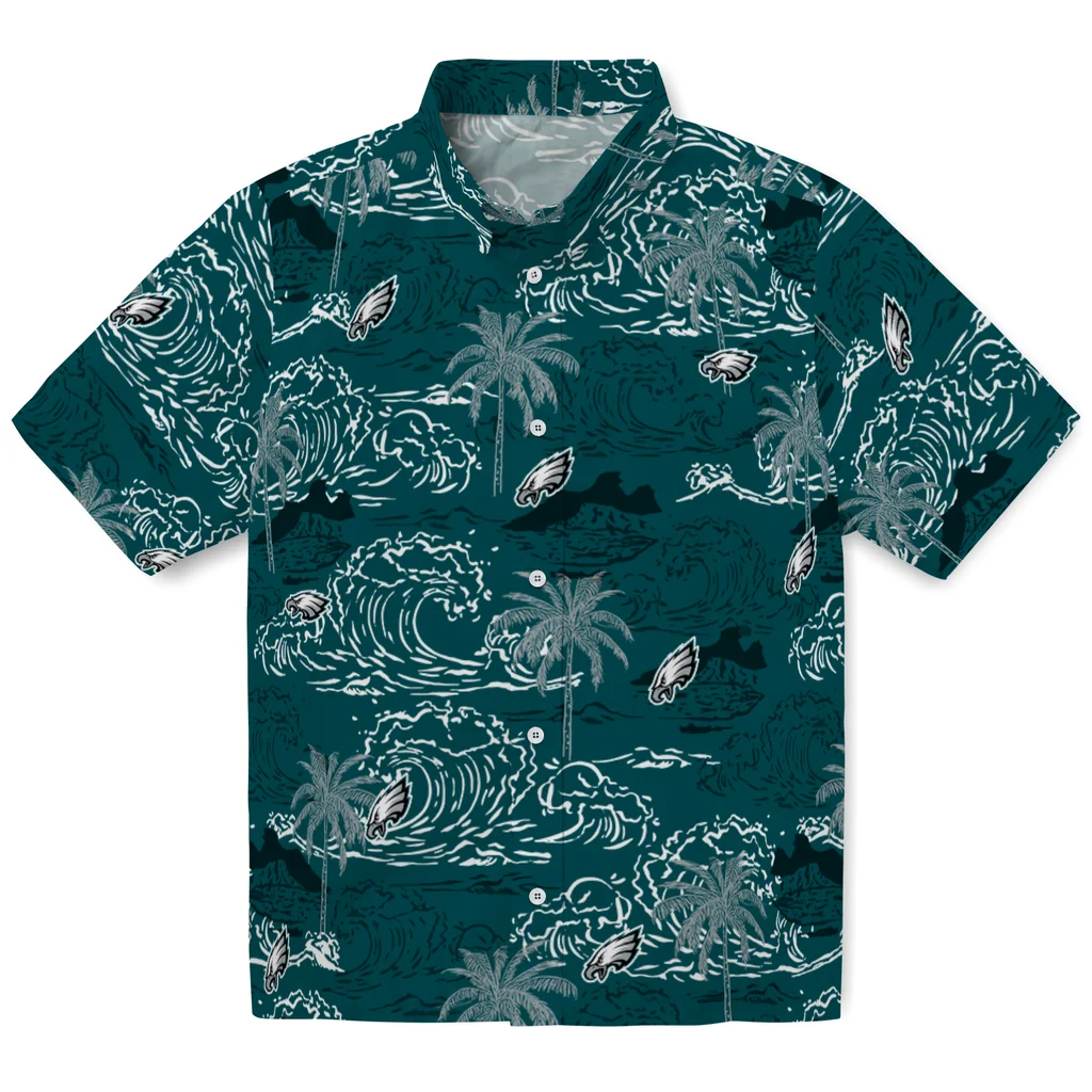 Philadelphia Eagles Hawaiian Shirt - Wave Palm philadelphia eagles wave palm green hawaiian shirts best selling