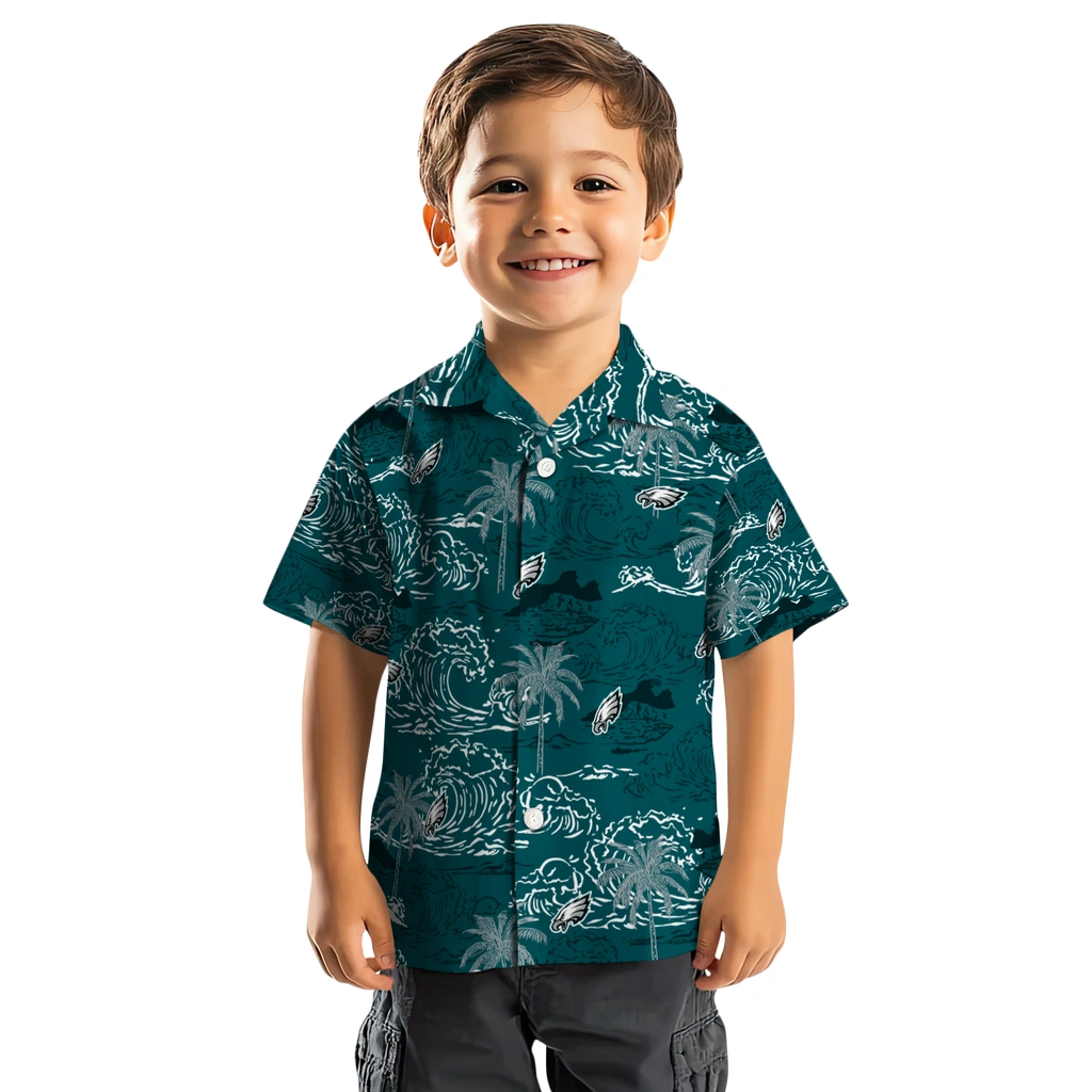 Philadelphia Eagles Hawaiian Shirt - Wave Palm philadelphia eagles wave palm green hawaiian shirts top rated