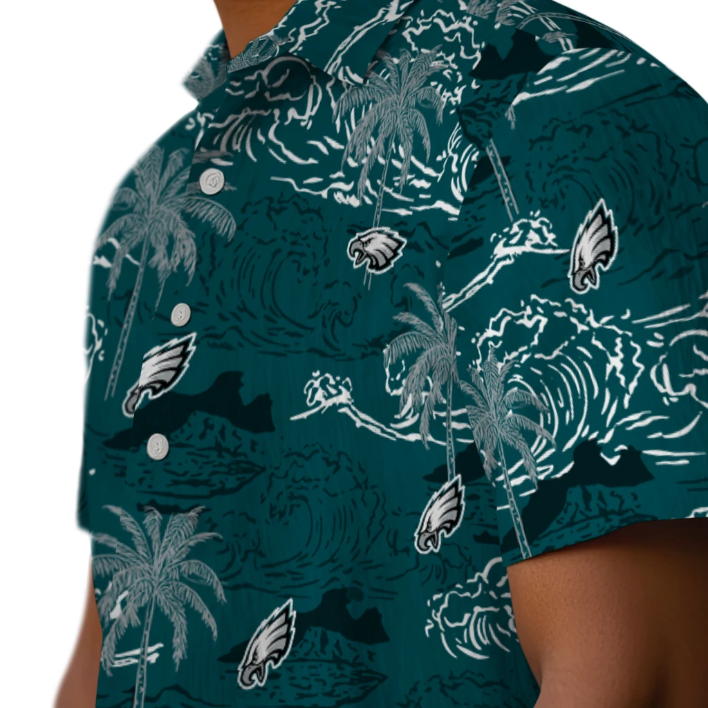 Philadelphia Eagles Hawaiian Shirt - Wave Palm philadelphia eagles wave palm green hawaiian shirts trendy