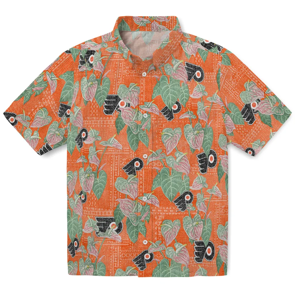 Philadelphia Flyers Hawaiian Shirt - Anthurium Overlay philadelphia flyers anthurium overlay orange hawaiian shirts best selling