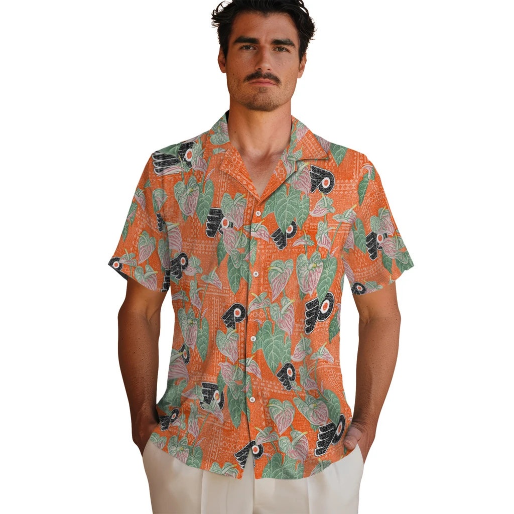 Philadelphia Flyers Hawaiian Shirt - Anthurium Overlay philadelphia flyers anthurium overlay orange hawaiian shirts fashion forward