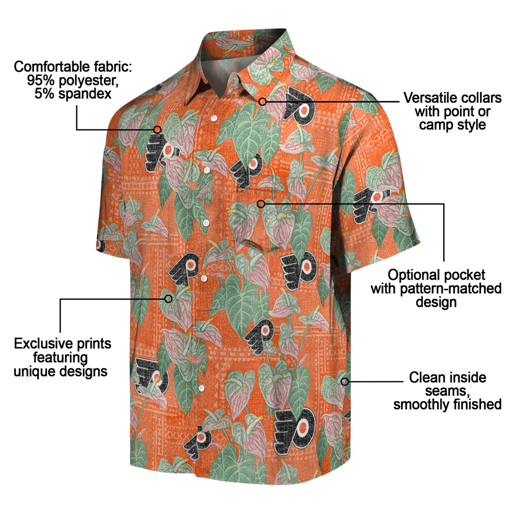 Philadelphia Flyers Hawaiian Shirt - Anthurium Overlay philadelphia flyers anthurium overlay orange hawaiian shirts new arrival