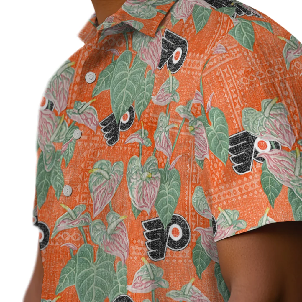 Philadelphia Flyers Hawaiian Shirt - Anthurium Overlay philadelphia flyers anthurium overlay orange hawaiian shirts trendy
