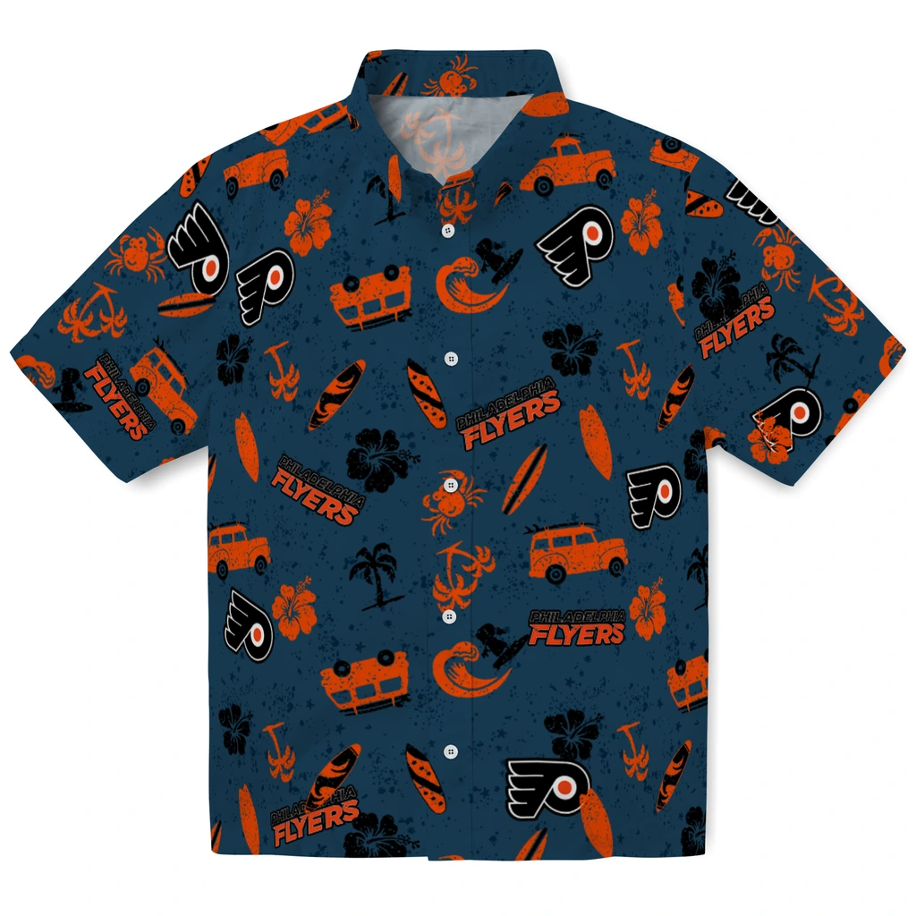 Philadelphia Flyers Hawaiian Shirt - Beach Vibe philadelphia flyers beach vibe navy hawaiian shirts best selling
