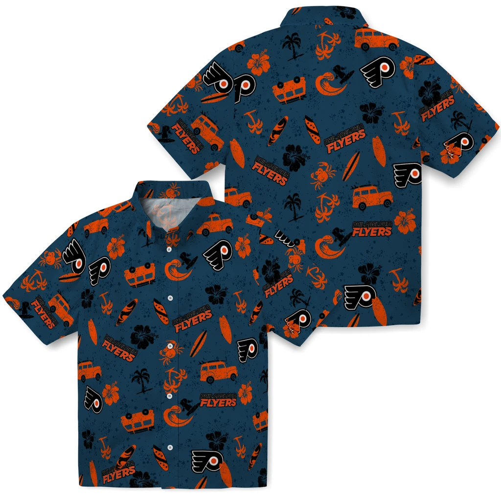 Philadelphia Flyers Hawaiian Shirt - Beach Vibe philadelphia flyers beach vibe navy hawaiian shirts high quality